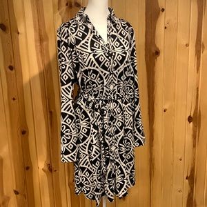 INC International Concepts. Button front with tie. Black and white dress.